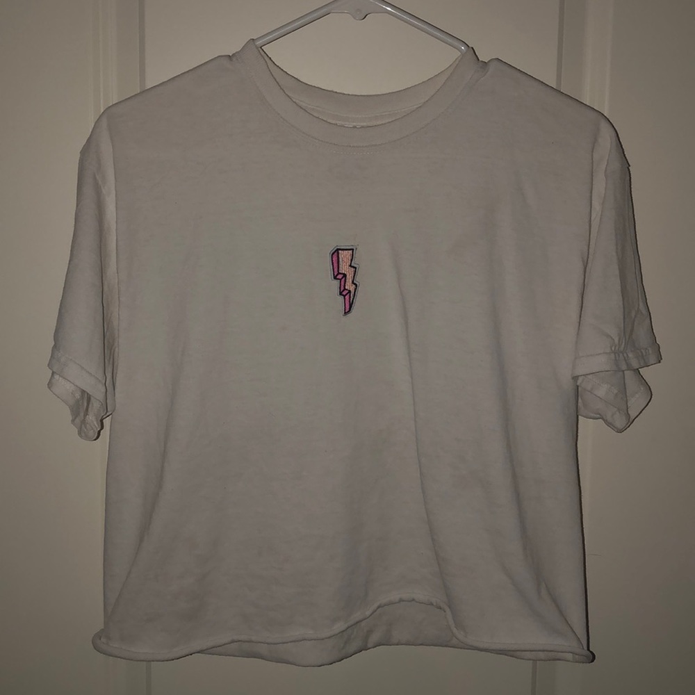 Pink Lightning Bolt Cropped Tee